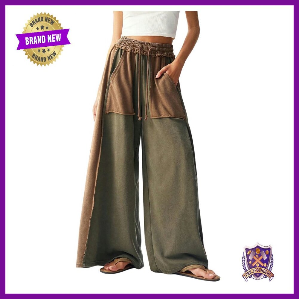 Wide Leg Sweatpants With Pockets Drawstring Waist Soft Fabric
